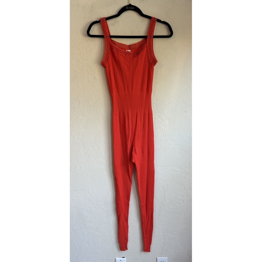 Vintage 70s Hanro Switzerland Red Ribbed Baselayer Thermal Jumpsuit XS Wool